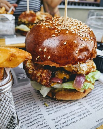 Grilled cheddar and bacon burger